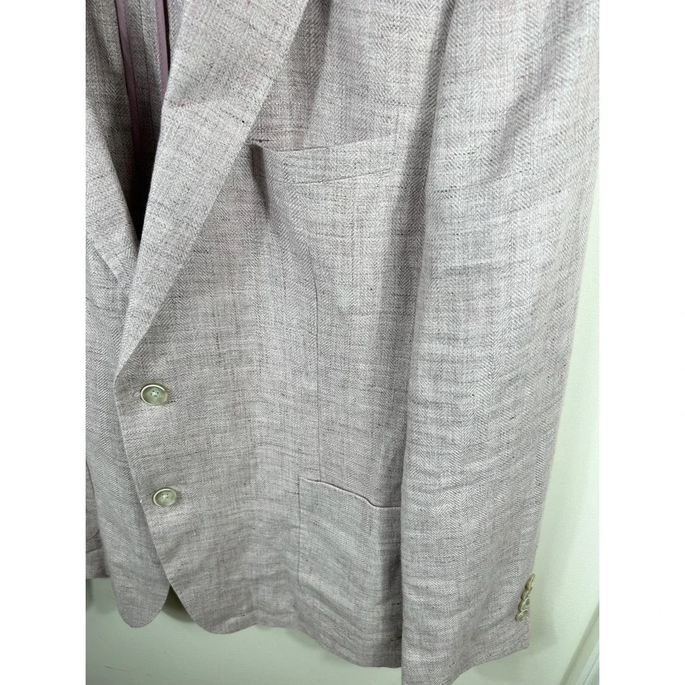 Tallia Sport Coat Men 46R Pink Linen Blazer Watercolor Lining Dapper Preppy Luxe